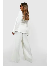 Pleated Wide Leg Tailored Trousers - ivory - 1