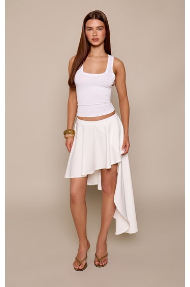 White Woven Layered Asymmetric Skirt