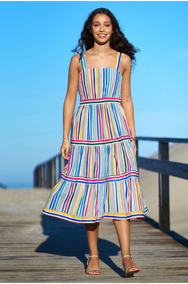 Yumi Multicolour Stripe Cotton Midi Sun Dress