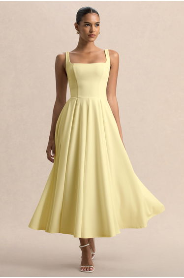 Parina | Lemon Strappy Volume-Hem Midi Dress