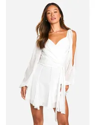 Tall Godet Hem Lace Up Chiffon Skater Dress - white - 1