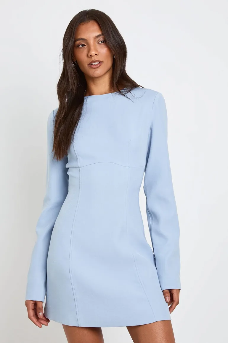 pale blue shift dress Wallis Women's Petite Lace Chiffon Cowl Back Shift Dress in Pale Blue