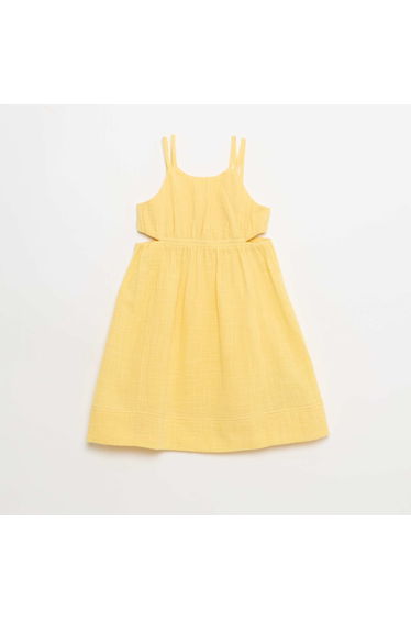 Dress with thin non-adjustable straps + side slits YELLOW