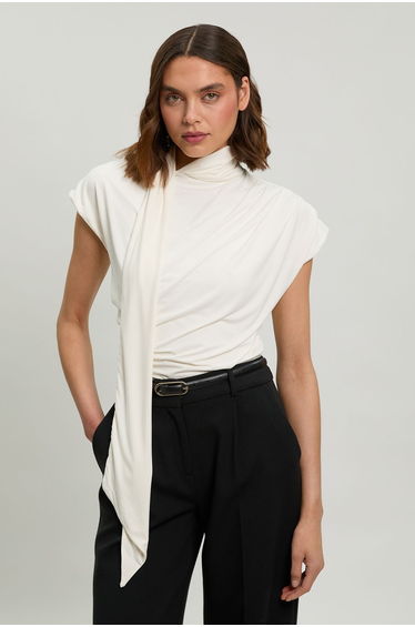 Cowl Neck Tie Detail Jersey Top