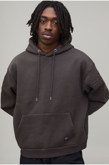 Oversized Boxy Worldwide Embossed Hoodie - charcoal