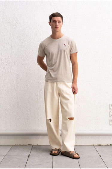 GIESTO Striped Crew Neck T-Shirt with Embroidery