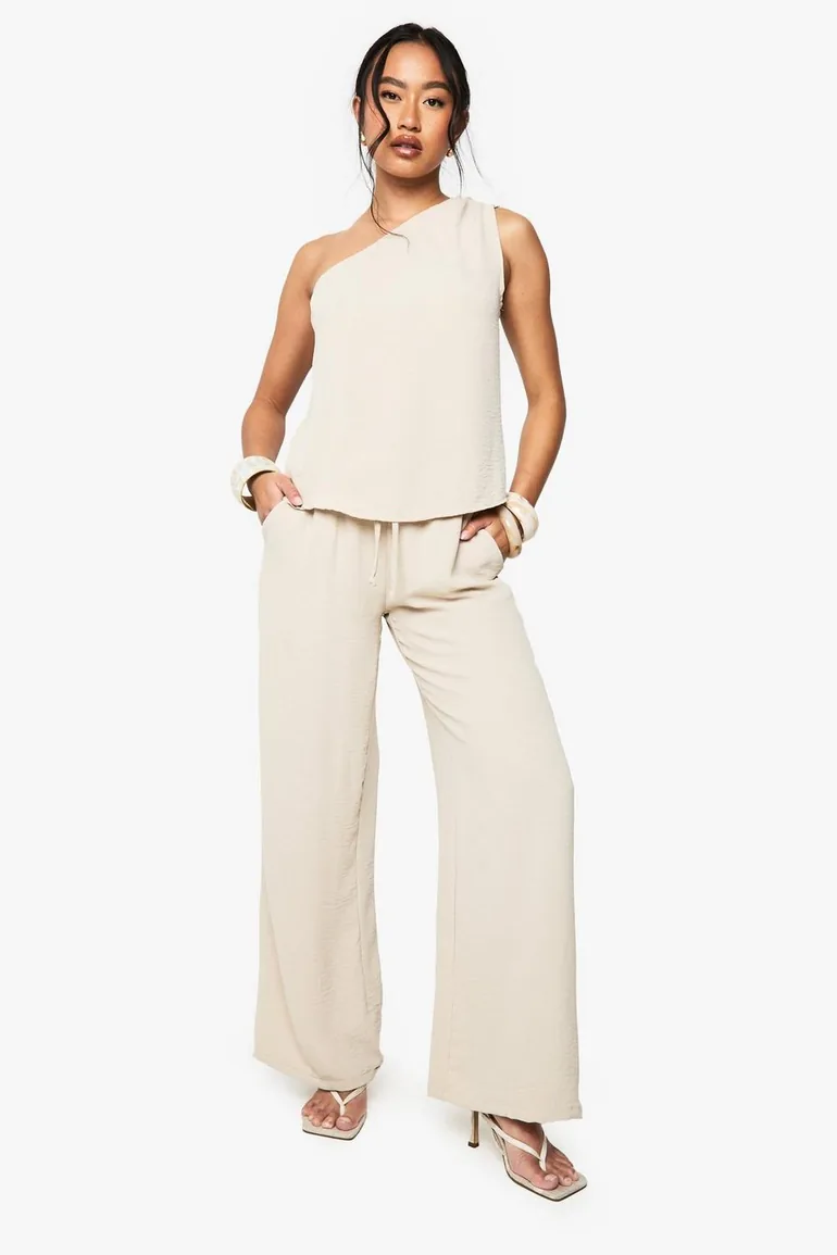Woven Hammered Wide Leg Trousers - stone