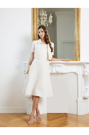Women Jacquard Midi Dress and Embellished Jacket Set