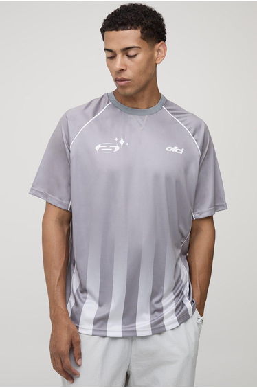 Oversized Ombre Stripe Piping Sport T-Shirt - charcoal