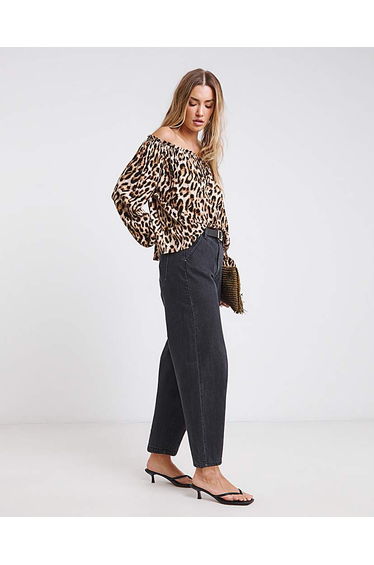 Leopard Crinkle Bardot Top