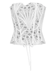 White Textured Sheer Floral Lace Corset - 4