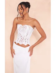 White Textured Sheer Floral Lace Corset