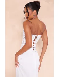 White Textured Sheer Floral Lace Corset - 1