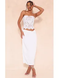 White Textured Sheer Floral Lace Corset - 2