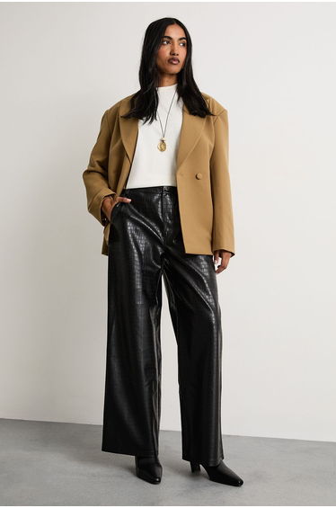 Faux Leather Croc Embossed PU Straight Leg