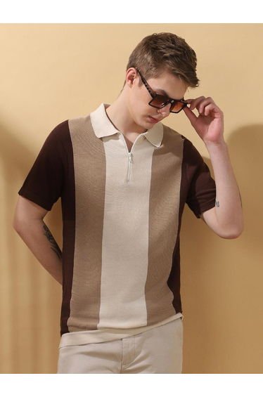 Men Striped Flat Knit Polo