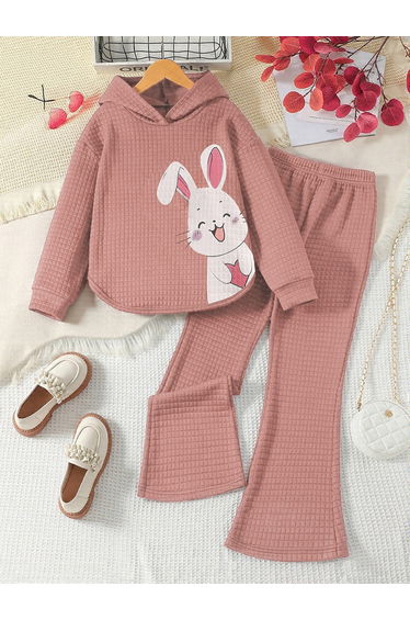 Girl Graphic Print Hoodie with Flare Pants Set