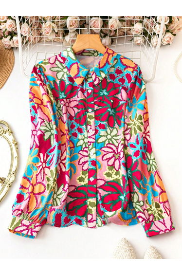 Women Floral Print Long Sleeve Shirt