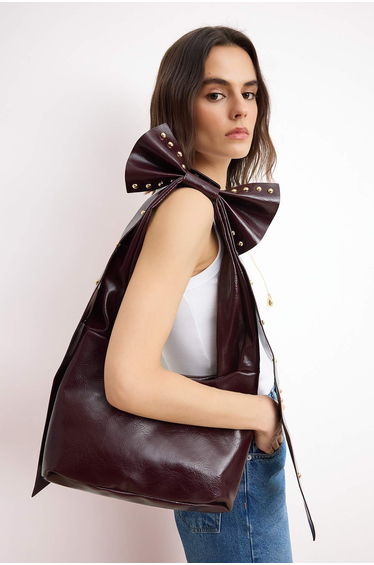 Plum Bow Detailed Women's Medium Shoulder Bag