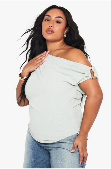 PLUS LINEN LOOK TRIM DETAIL SLOUCHY TOP - sage
