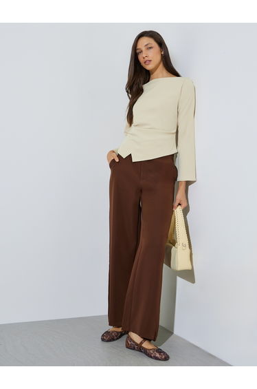 Butter Yellow Flared Sleeve Blouse with Asymmetric Hem