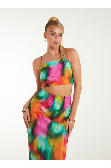 Plisse Graphic Print Top