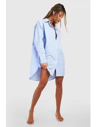 Cotton Stripe Oversized Pyjama Night Shirt - blue