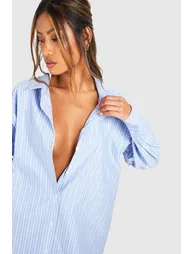 Cotton Stripe Oversized Pyjama Night Shirt - blue - 2