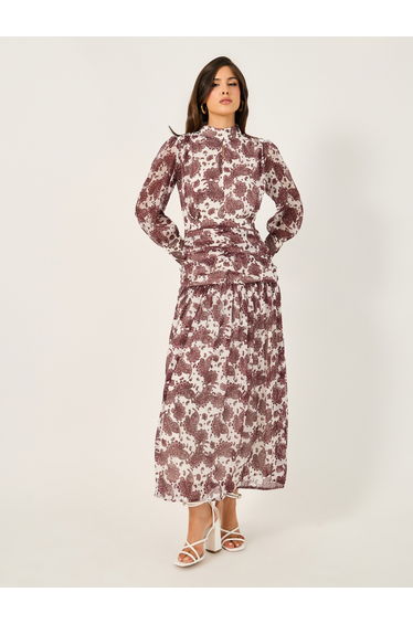 All Over Print High Neck A-Line Maxi Dress