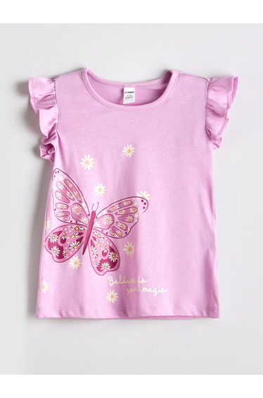 Butterfly Print Ruffle T-shirt for Girls
