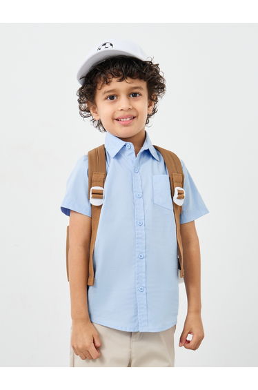 Boys Light Blue Collared Shirt with Pocket