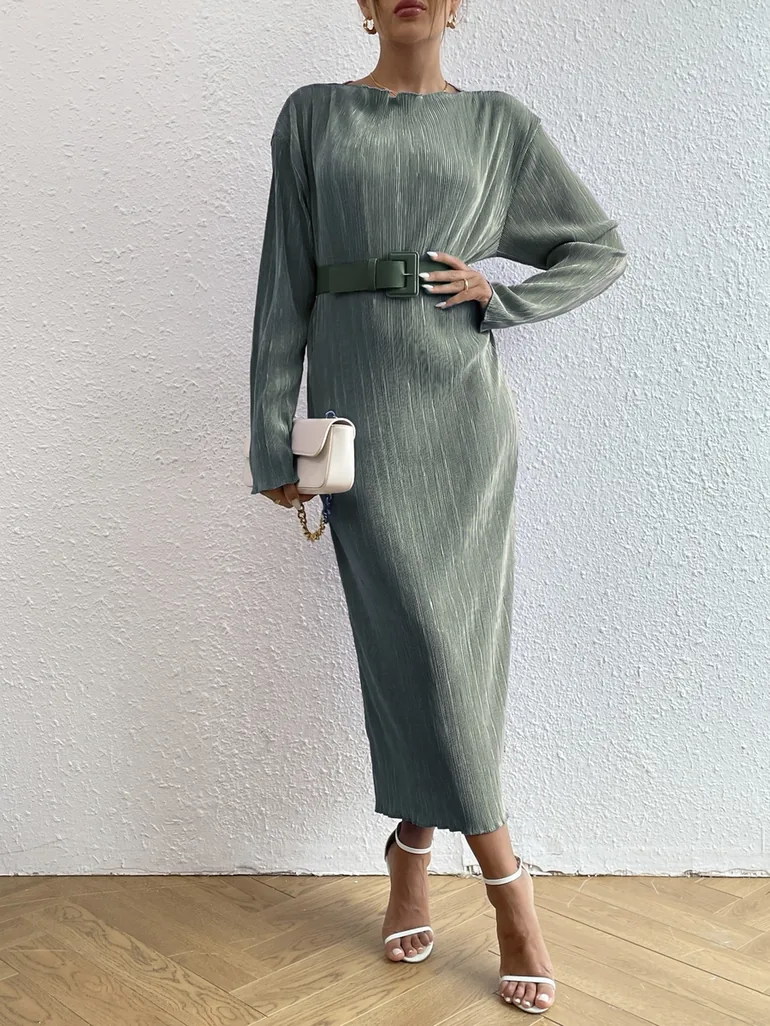 green plisse midi dress Green Wrap Top Belted Short Sleeve Plisse Midi Dress – AX Paris US main image 0