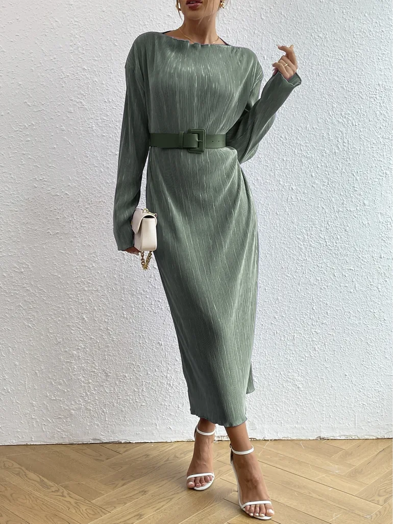 Green Plisse Belted Midi Dress Take Two Green : Day Dresses : VogaCloset  Oman