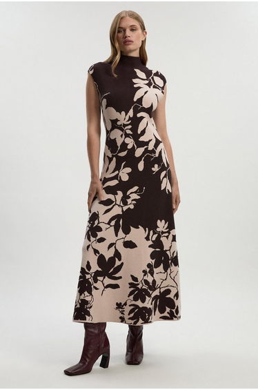 Jacquard Floral Knitted Maxi Dress