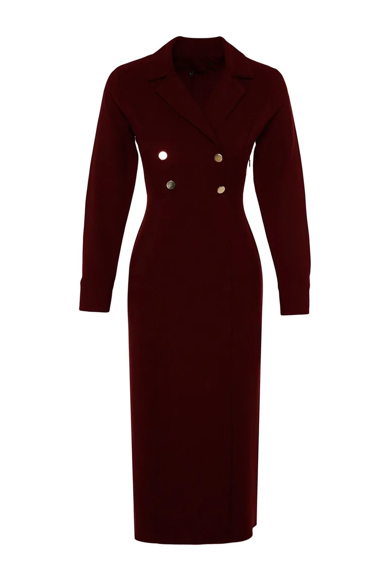 burgundy dress gold buttons Modelyn Women's Elegant Autumn Burgundy Red Midi Dress,Square Neck Split  Flare Sleeve Double Breasted Gold Button Formal Dress For Dining Wedding  Guest