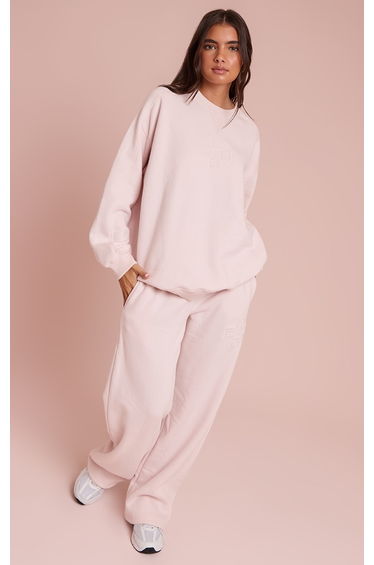 Baby Pink PLT Embossed Wide Leg Joggers