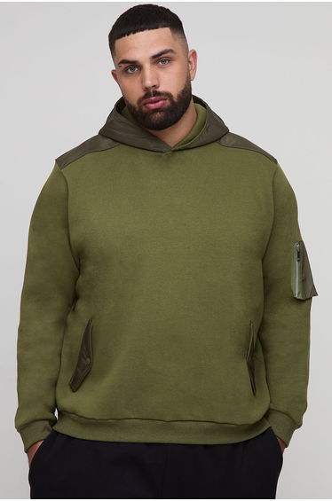 Plus Regular Fit Utility Hoodie - khaki