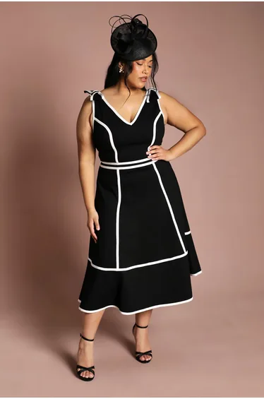Plus Ponte Piping Contrast Midi Dress