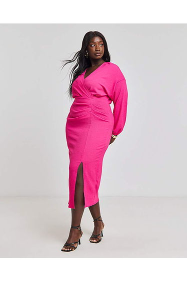 Textured Jersey Ruched Midi Dress