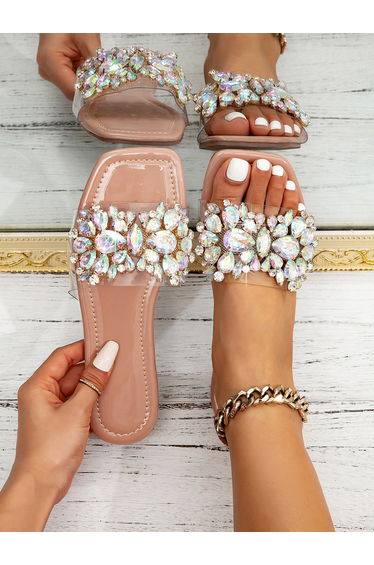 Embellished Rhinestone Flat Sandals