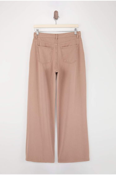 Camel Draped Tencel Blended High Waist Wide Leg Jeans