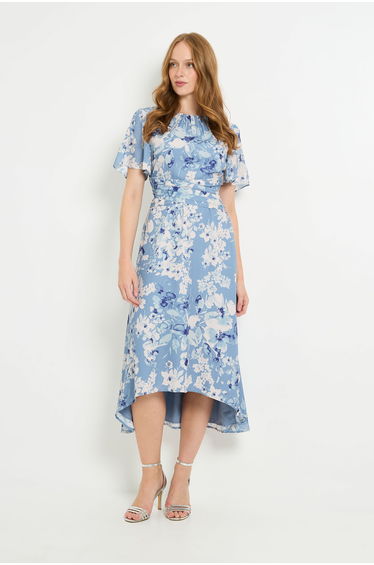 Floral Wrap Waist Midi Dress