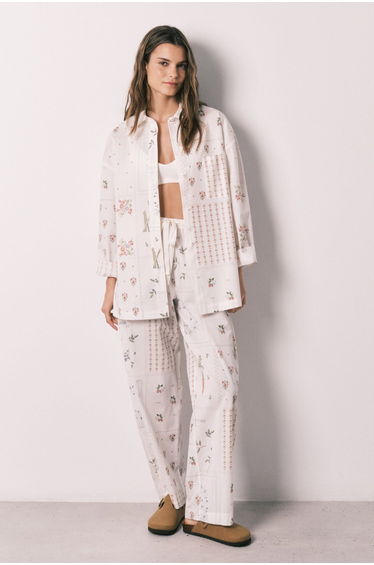 Floral print 100% cotton long trousers