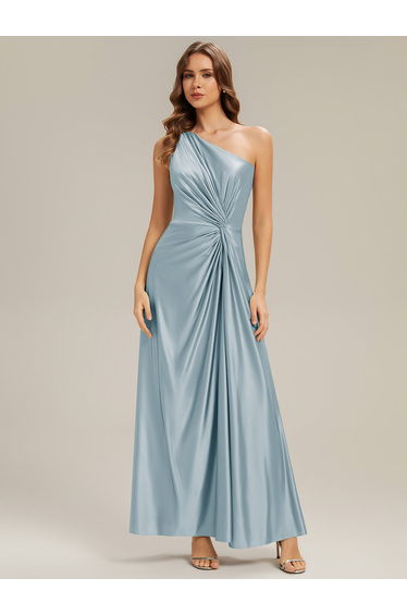 Knotted Satin Sleeveless Bridesmaid Dress