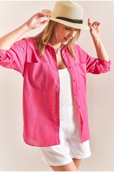 Women's Double Pocket Oversize Linen Shirt