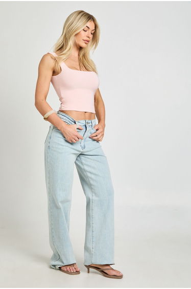 Double Layer Slinky Square Neck Crop Top - apricot
