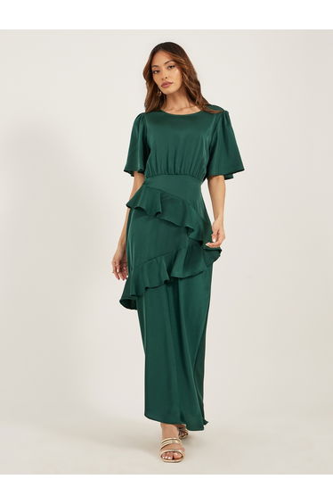 Plain Ruffle Detail A-Line Maxi Dress