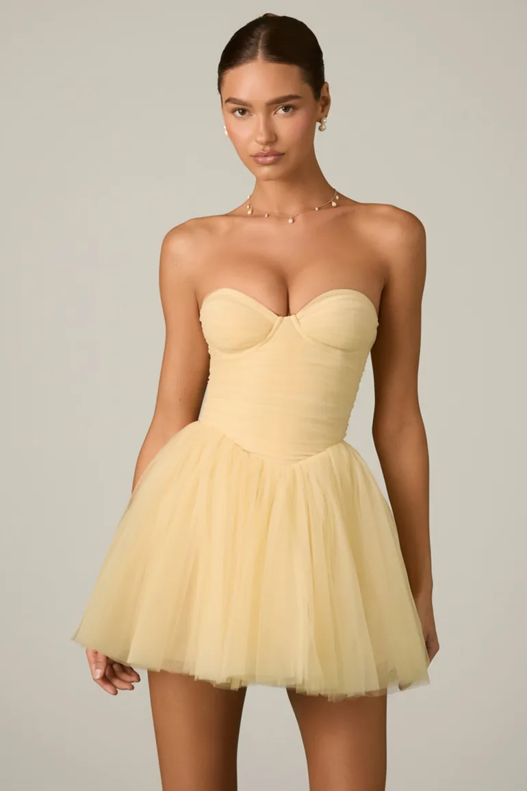 Tulle Corset Mini Dress in Yellow - 6