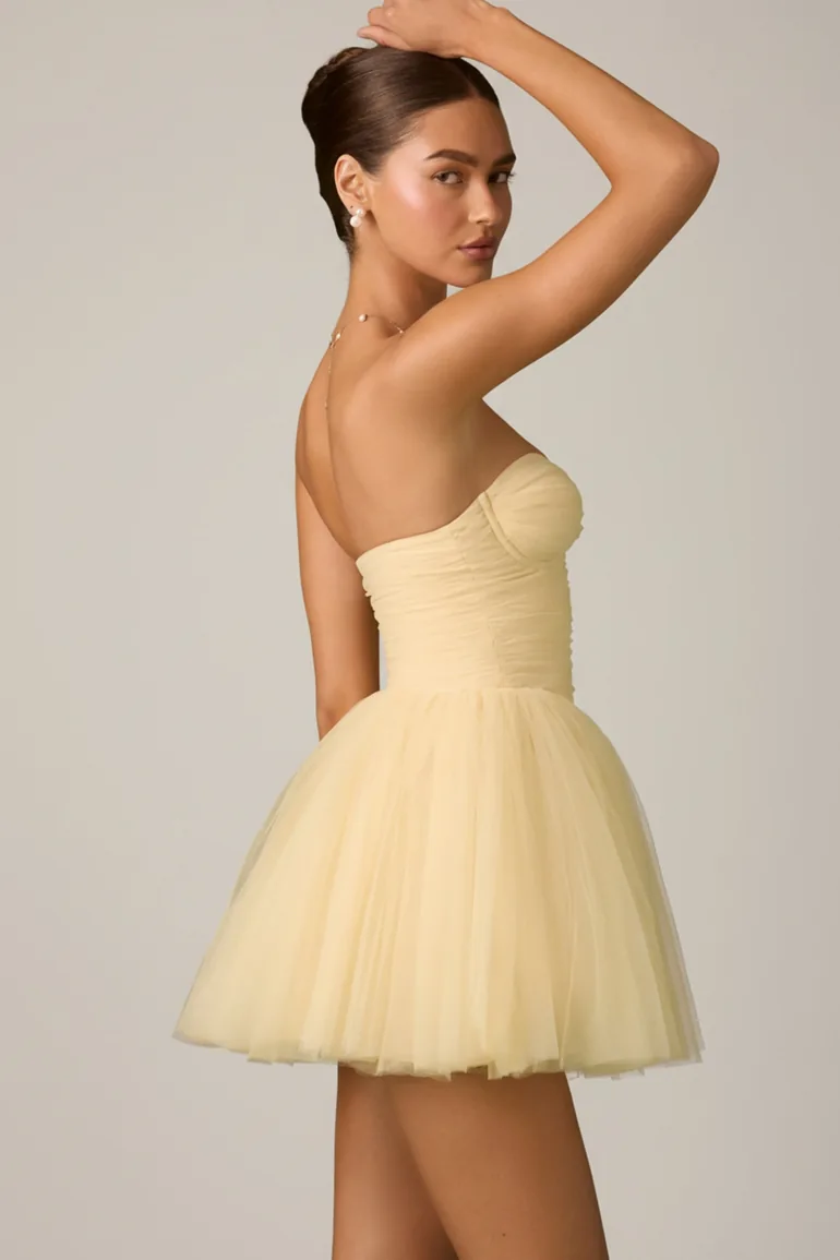 Tulle Corset Mini Dress in Yellow - 3