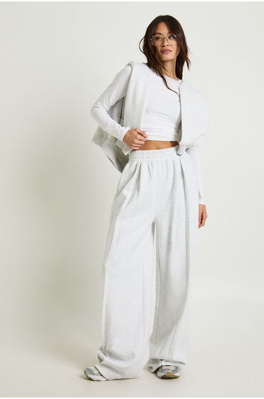 Tall High Waist Pleat Detail Straight Leg Jogger - ash grey